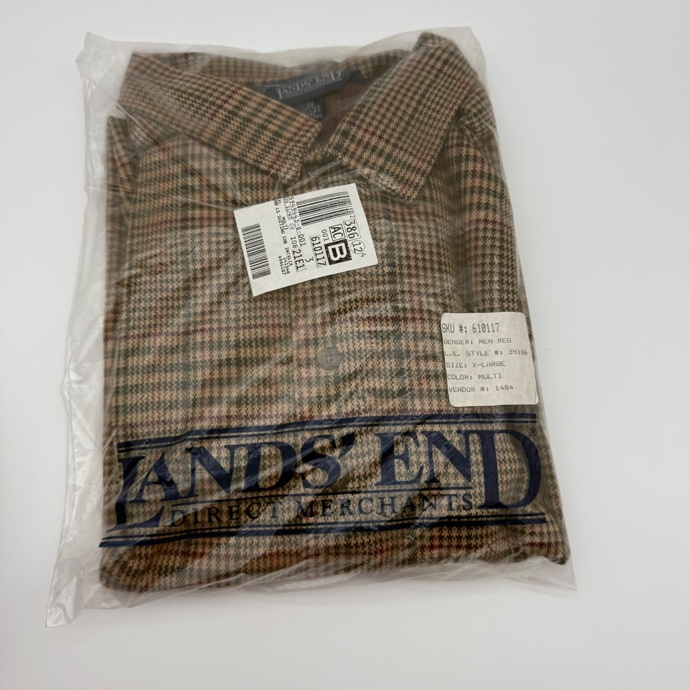 Lands' End Vintage NOS Men's XL 46-48 Plaid Long Sleeve Shirt Fall Grandpacore